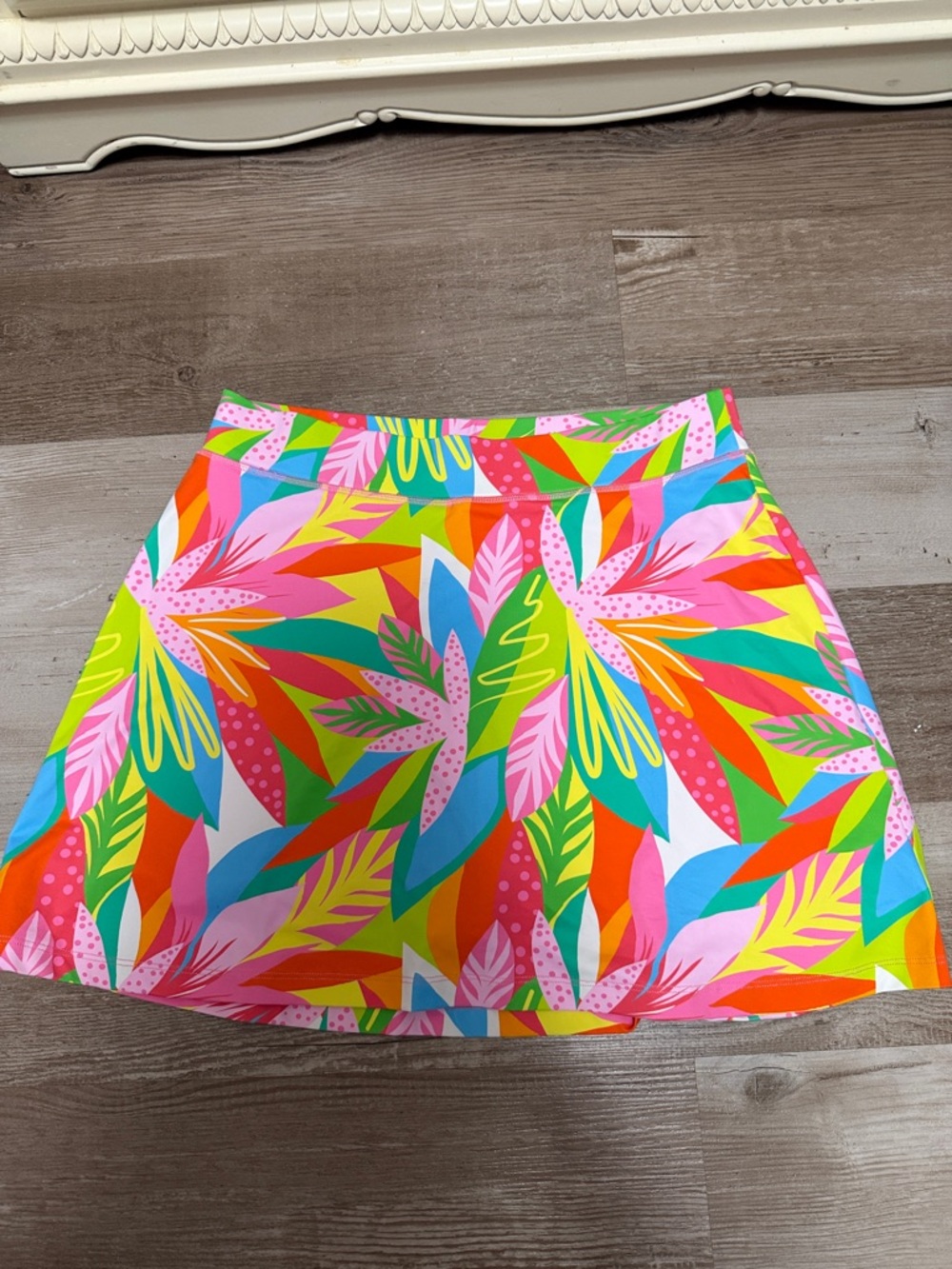 Mary Square Vibrant Tropical Print A-Line Skort - Pink Multi Size Medium